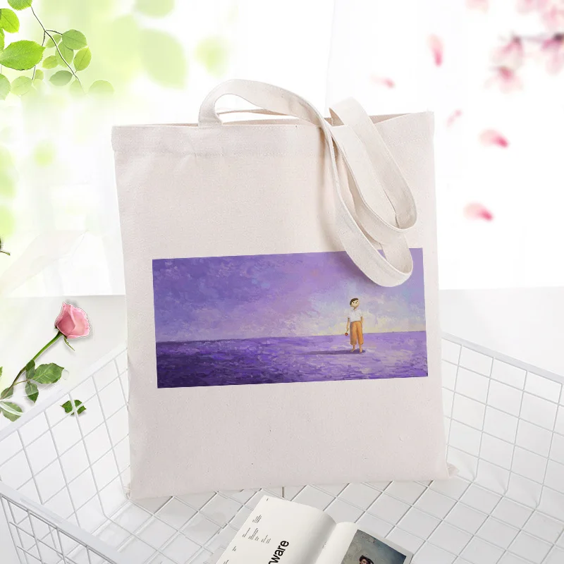 Фиолетовая серия холщовая вместительная сумка для покупок сумка с пользовательским принтом логотипа сумка текст DIY ежедневное использование экологическая многоразовая утилизация