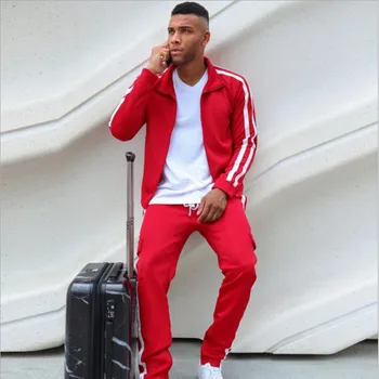 

2020 Running Sets Men Sport Suits Sportswear Set Polyester Fitness Training Cycling Tracksuit Zip Pocket Jogging Suit