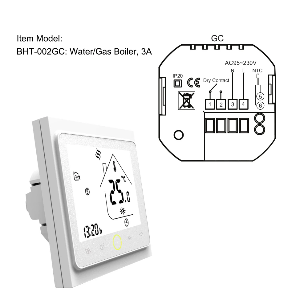 

Hot LCD Display Smart Thermostat Temperature Controller Energy Saving 3A Water/Gas Boiler Heating Thermostat with Touchscreen