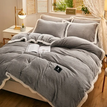 

Soft Warm Fleece Duvet Cover Fitted Bed Sheet Skin-friendly Breathable Cozy Home Quilt Cover Winter Comforter Cover