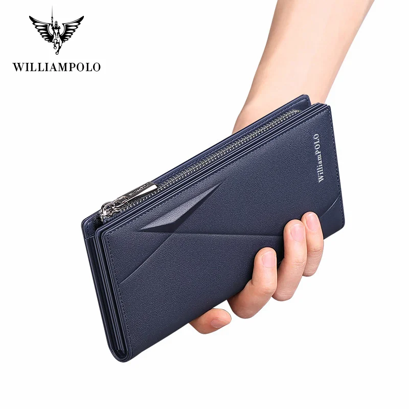 Мужской Длинный кошелек из кожи WilliamPolo Большой Вместительный клатч с отделением
