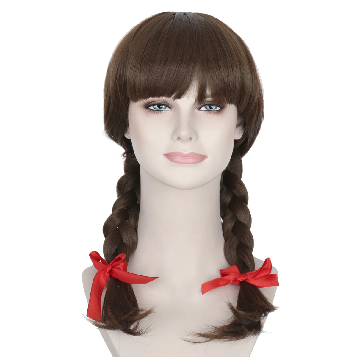 Long Brown Halloween Annabelle Cosplay Scary Movie Adult And Kids Wigs Ponytails Party