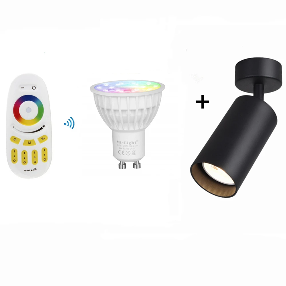 [DBF] Dimmable 4 Вт RGBW GU10 лампа сменная+ 2,4 г RF светодиодный пульт дистанционного управления поверхностного монтажа светодиодный светильник для изображения ТВ фон - Испускаемый цвет: Black