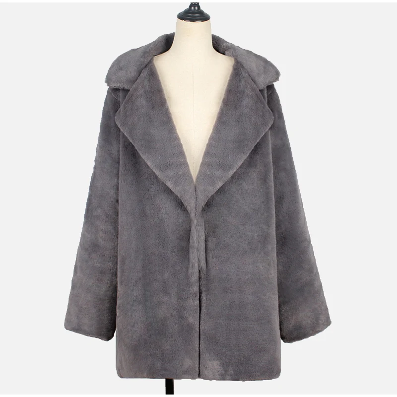 Женское осенне-зимнее пальто из искусственного меха, теплое плюшевое пальто, меховые куртки, женская повседневная верхняя одежда, плюшевое пальто, женское длинное пальто