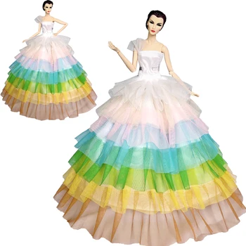 

NK Fashion Doll Wedding Dresses Rainbow Clothes For Barbie Doll Gown Outfits 1/6 Doll Best Gift Toys Accessories 50A 10X
