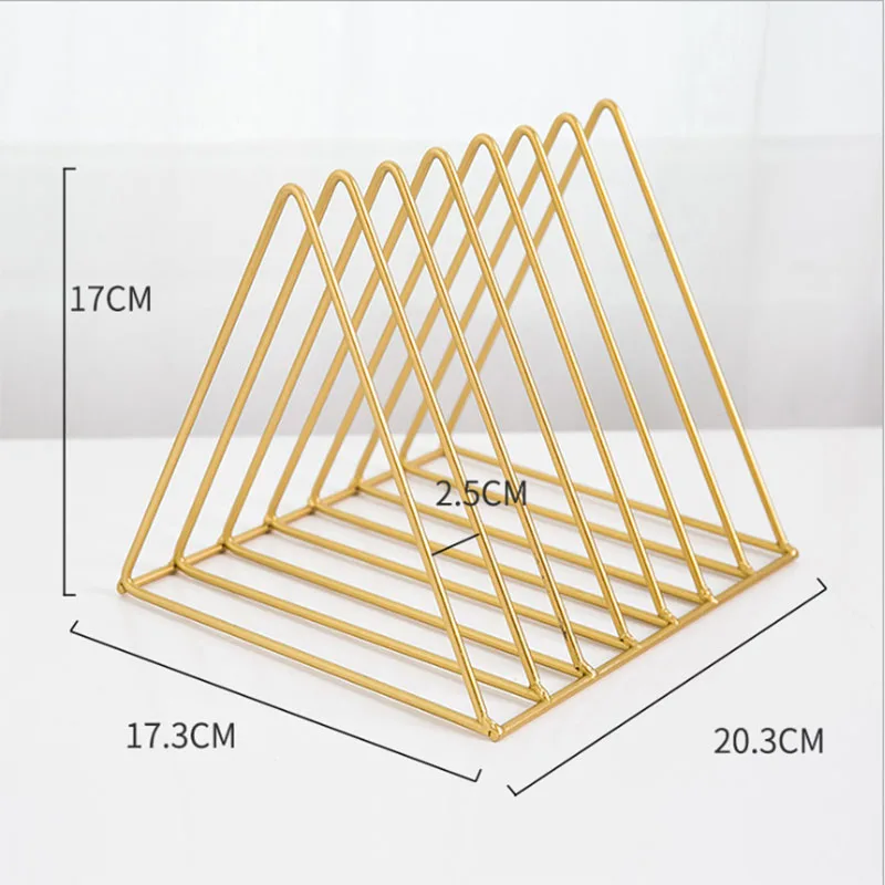 2019 New Arrival Nordic Wrought Iron CD Vinyl Record Storage Rack Bookshelf Triangle Magazine Rack Shelf Simple Solid Color