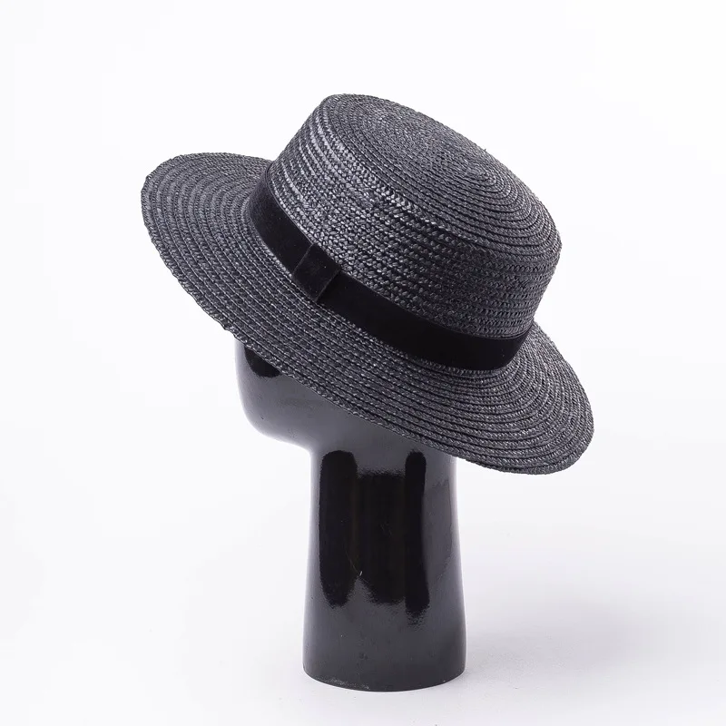 01909-HH7232 однотонные черные соломы ручной работы Шляпа Fedora для мужчин и женщин для отдыха Панама джазовая, шляпа