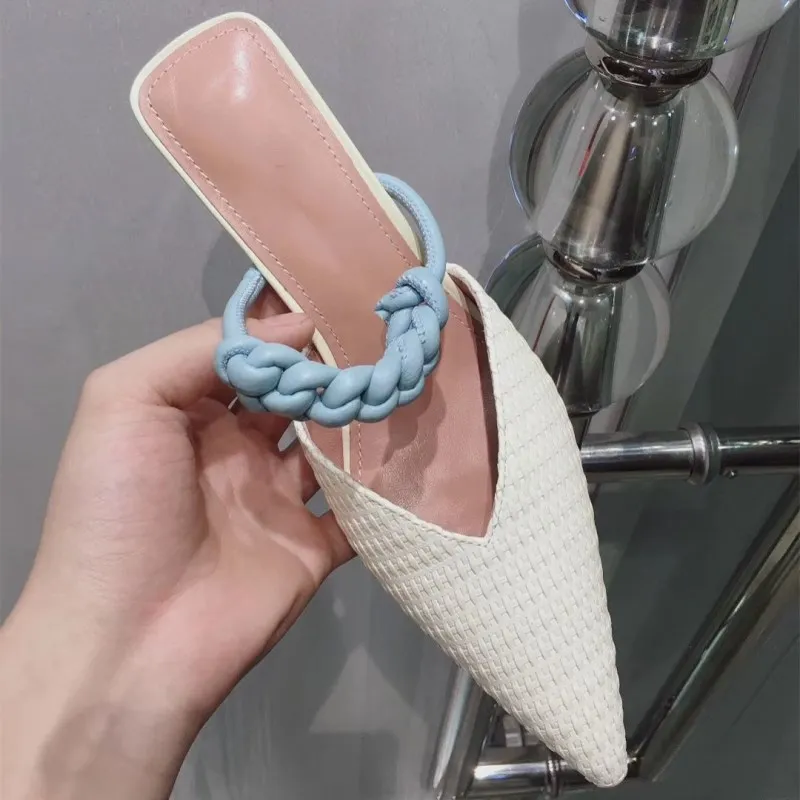 

kmeioo women mule sandals pointed toe pumps elegant mule slides muels woman high heels white shallow shoes