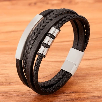 Hand-woven Multi-layer Combination Accessory Stainless Steel Men Leather Bracelet