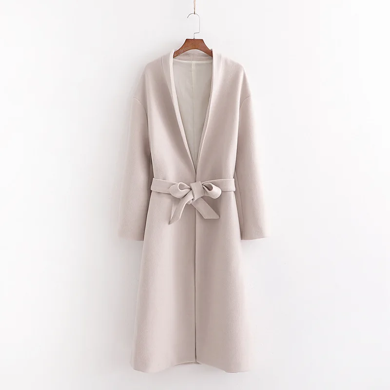 ZA Autumn New Women Woolen Coat Pure Color Long-sleeved Elegant Long Section Casual Beige Jacket Winter Hot sale Wholesale