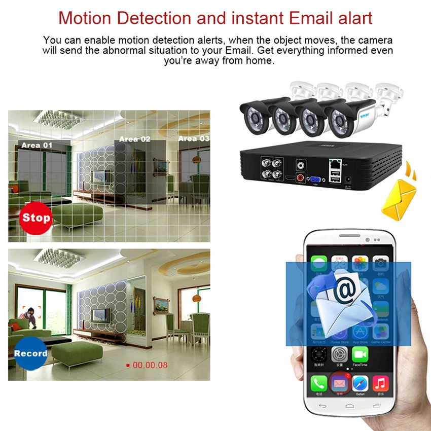 Smar CCTV Camera Security System Kit 4CH 1080P AHD Camera Kit 5 in 1 Hybrid DVR telecamera impermeabile visione notturna allarme e-mail