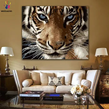 

DIY Painting by numbers Domineering tiger facial close-up picture coloring paints by numbers with kits for wall decor
