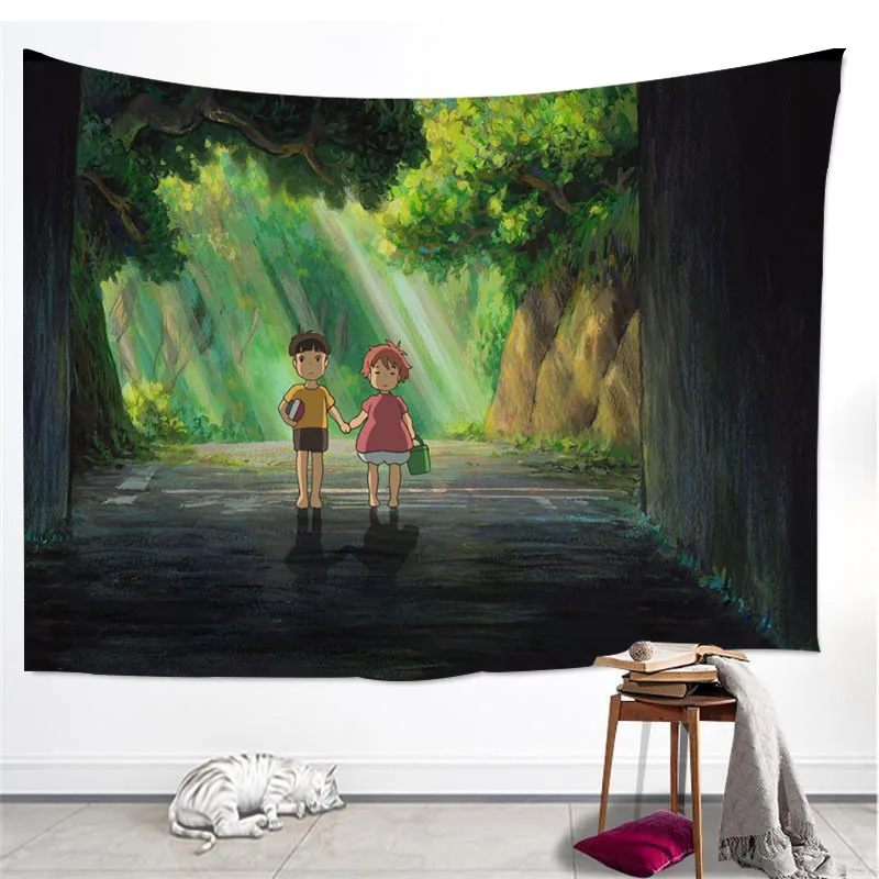 Ponyo on the Cliff Golden Fish Printed Tapestry Art Wall Hanging Tapestries Bedspread Throw Home Decor - Цвет: Style 4