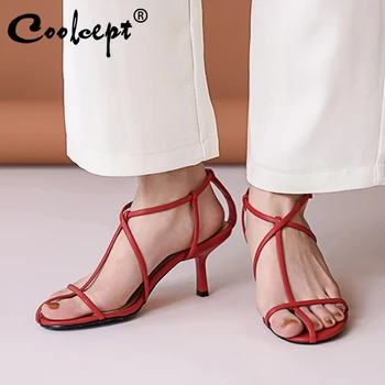 

Coolcept Summer Sandals For Ladies Fashion Metal Buckle Shoes Women Sexy Thin High Heels Solid New Design Footwear Size 33-42