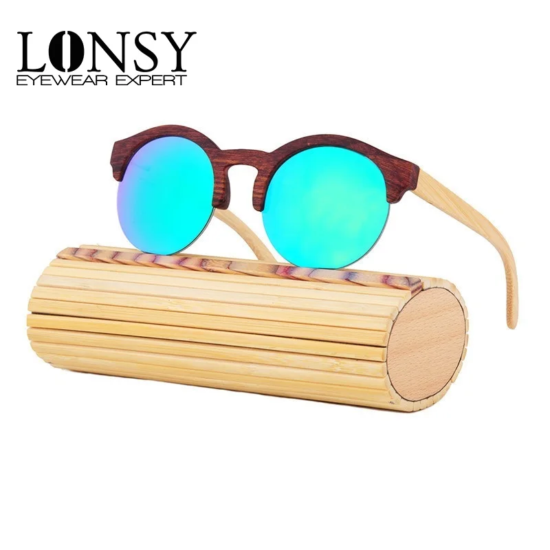 

Bamboo Sunglasses Polarized 2016 Vintage Half Frame Wood Sunglasses Women Handmade Sport Oculos de sol masculino With Case L5020