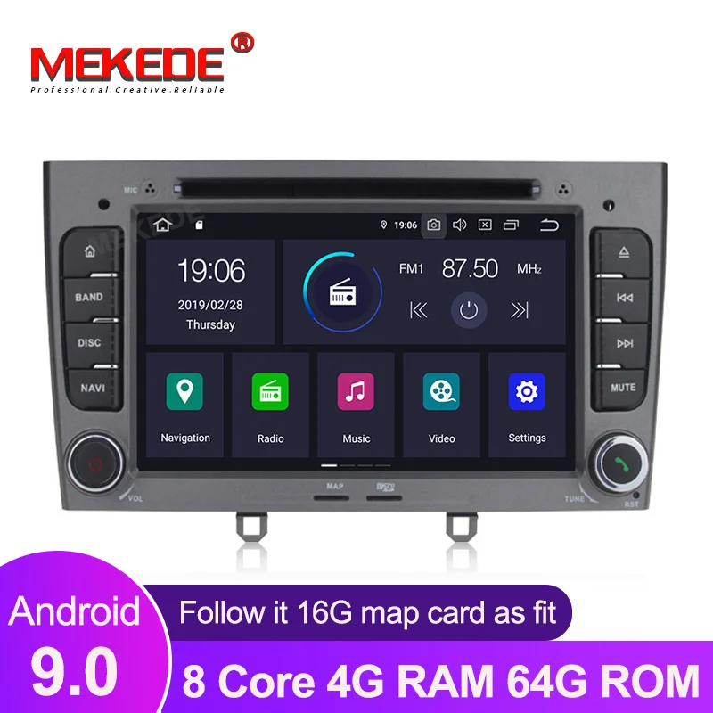 Android 9.0 8 Core 4+64G Car DVD Player GPS Navigation for Peugeot 408 for Peugeot 308 308SW Audio Radio Stereo Head Unit