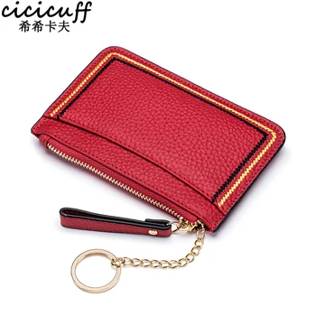 

First Layer Cowhide Mini Wallet Fashion Women Coin Purse Ultra-thin Genuine Leather Driver License Card Pack Keychains Money Bag