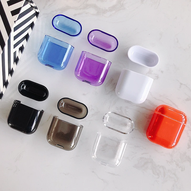 

For Apple AirPods Case PC Transparent Bluetooth Wireless Pure Color Box Earphone Cover Drop Protection For AirPods Case