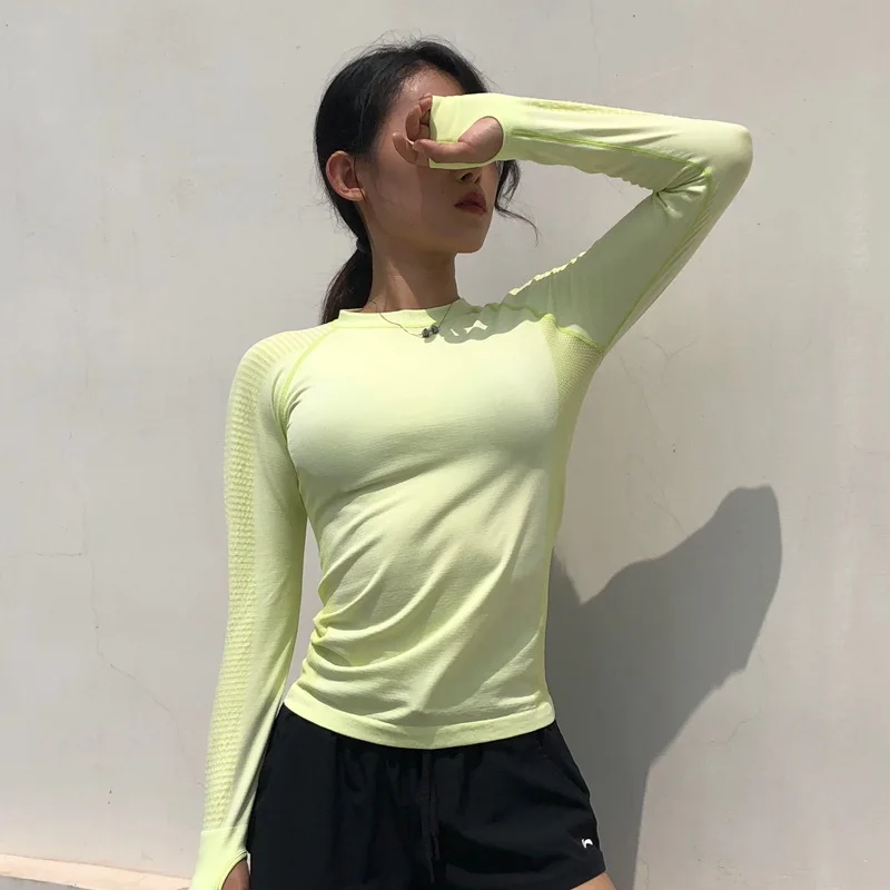 

Autumn Winter Solid Long Sleeve Yoga Shirt Round Collar Running Gym Sport Shirt Women Workout Fitness Gym Sport Yoga Top