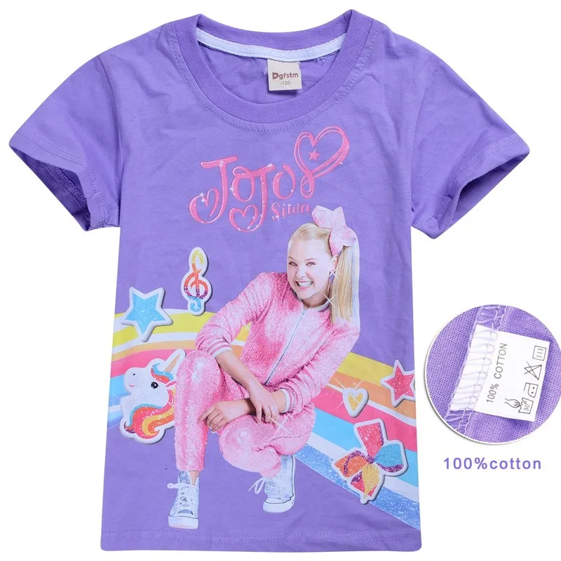 Jojo Siwa/футболка для маленьких девочек Детская летняя новая короткая хлопковая футболка Топы ко Дню благодарения, футболка, повседневная одежда для дома