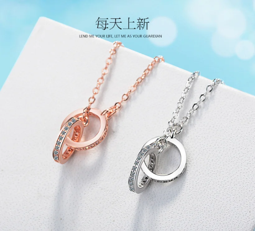 De Plata de Ley 925 Двойное кольцо CZ кольца из циркония и для женщин подарок gargantilla kolye