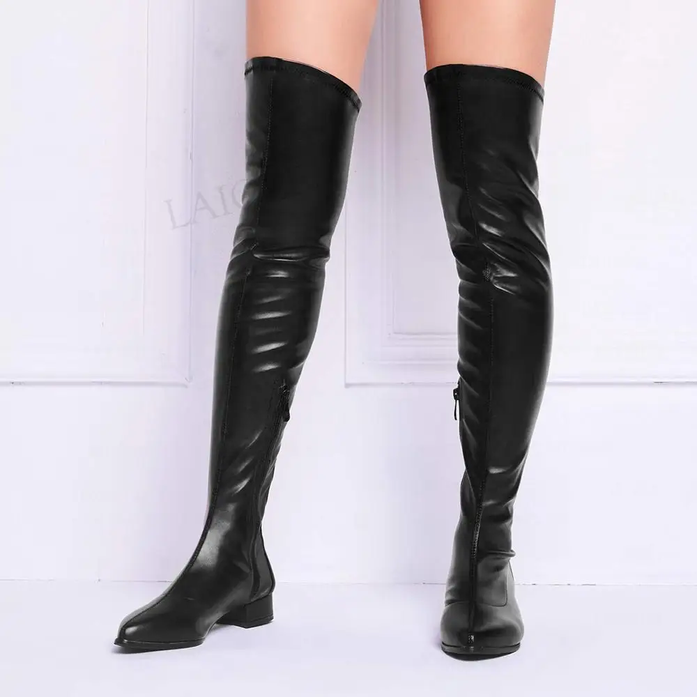 Knee Boots Pointed Toe Flat Heels 