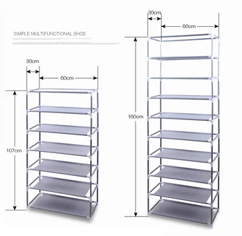 

10 Tiers 9 Lattices Shoe Rack Space Saving Non-woven Fabric Storage Shelf DTT88