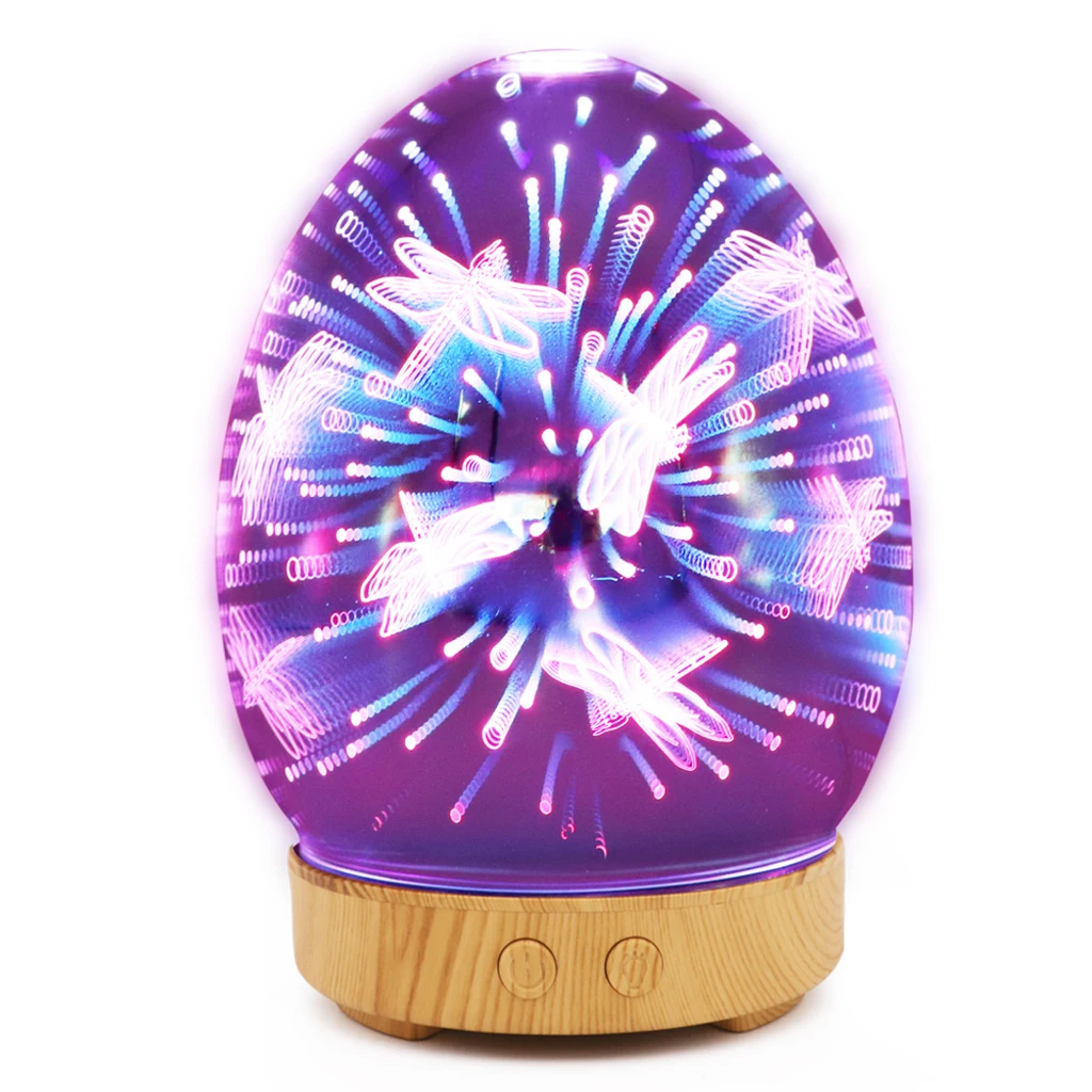 100ml 3D Light Glass Humidifier Essential Oil Diffuser Unit UK Plug