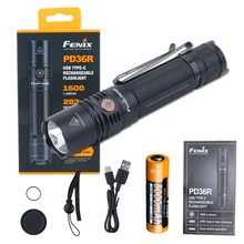 Fenix pd36r USB-C recarregável 1600 lumens tático led lanterna tocha + bateria