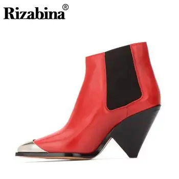 

RizaBina Women Ankle Boots Genuine Leather Western Cowboy Shoes Women Brand New Fashion Autumn Winter Strange Heels Size 33-43