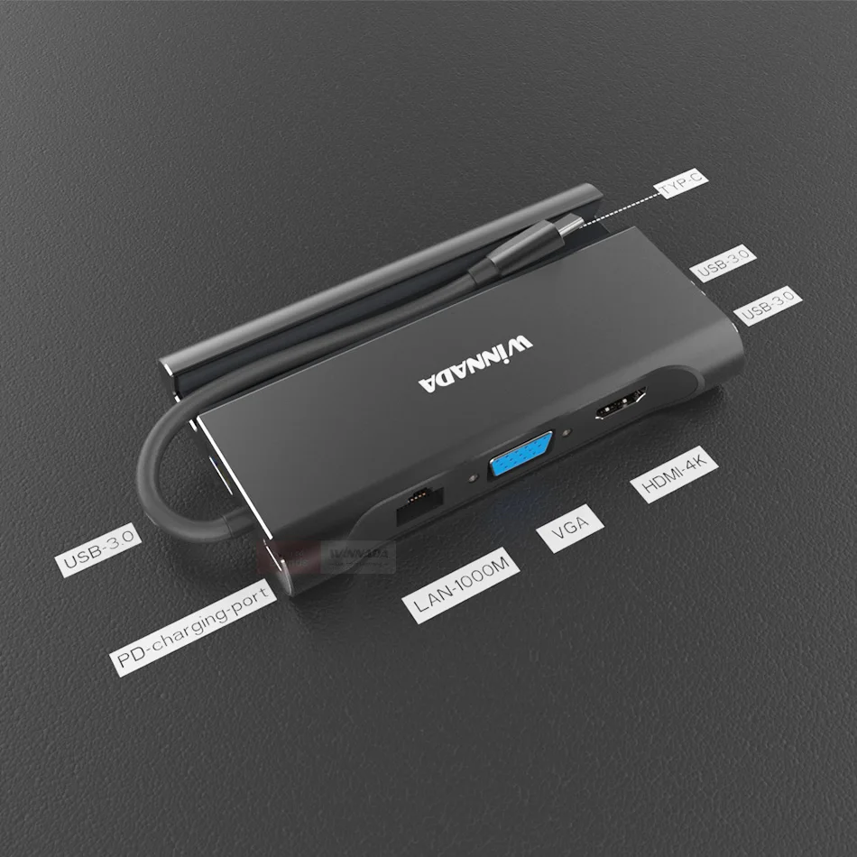 Тип c к HDMI 4K VGA usb разветвитель адаптер usb 3,0 для huawei мульти usb-хаб Gigabit Ethernet RJ45 Lan адаптер для macbook pro