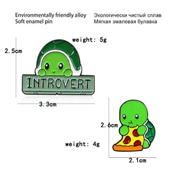 style1 Cute Green Turtle Brooches for Women Girls Introvert Turtle Eating Pizza Jewerly for Kids Bag Shirt Lapel Enamel Pins Badge