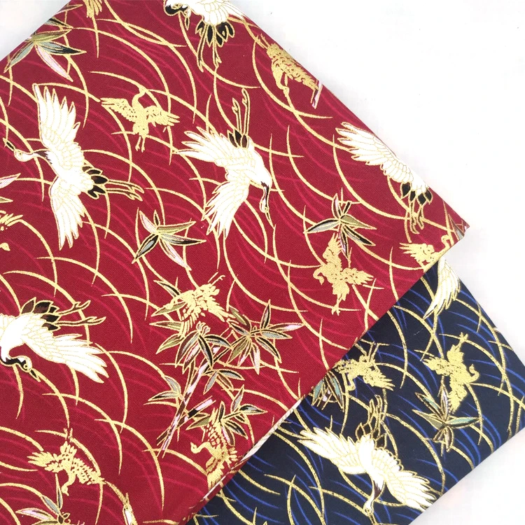 Navy Blue Red Crane Cotton Bronzing Japanese Fabric Patchwork Cloth Sewing Handbag Cushion Cover Jewelry Material | Дом и сад