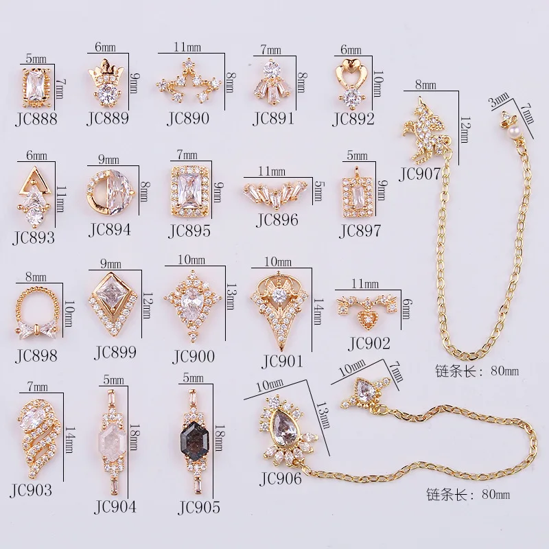 

1pcs zircon jewelry metal alloy zircon diamond 24 styles unicorn new arrival nail sticker chain 3d nail art jewelry MFNail45435