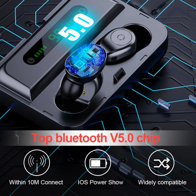 TWS Bluetooth наушники беспроводные Bluetooth 5,0 наушники 8D стерео беспроводные наушники с светодиодный цифровой дисплей внешний аккумулятор гарнитура