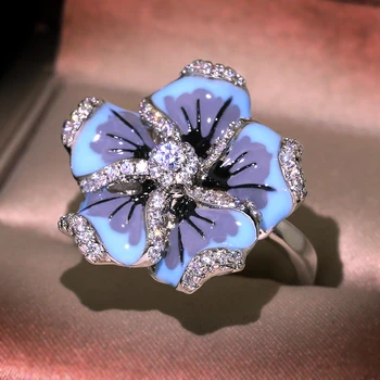 

High quality Jewelry For Woman Gorgeous Blue Flower Ring Fashion Trendy Jewelry gift HANDMADE Enamel ring