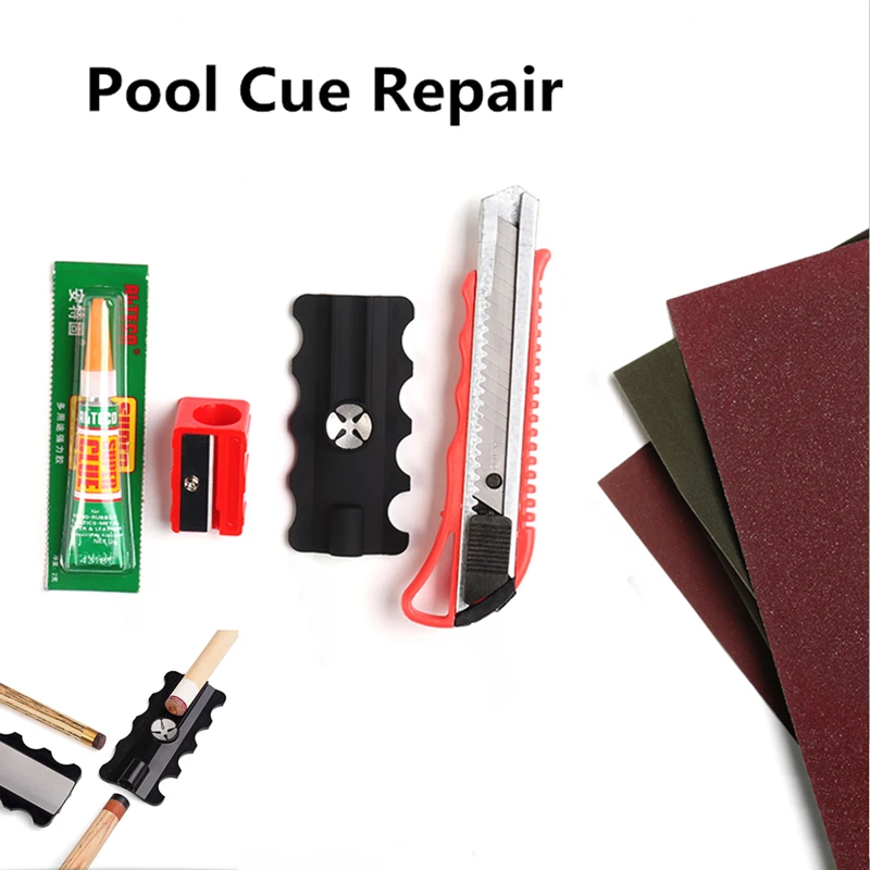 

Multi-functional Pool Cue Tip Trimmers DIY Accessories Glue Pencil Sharpener Blade Sand Paper 5in1 Pool Cue Repair