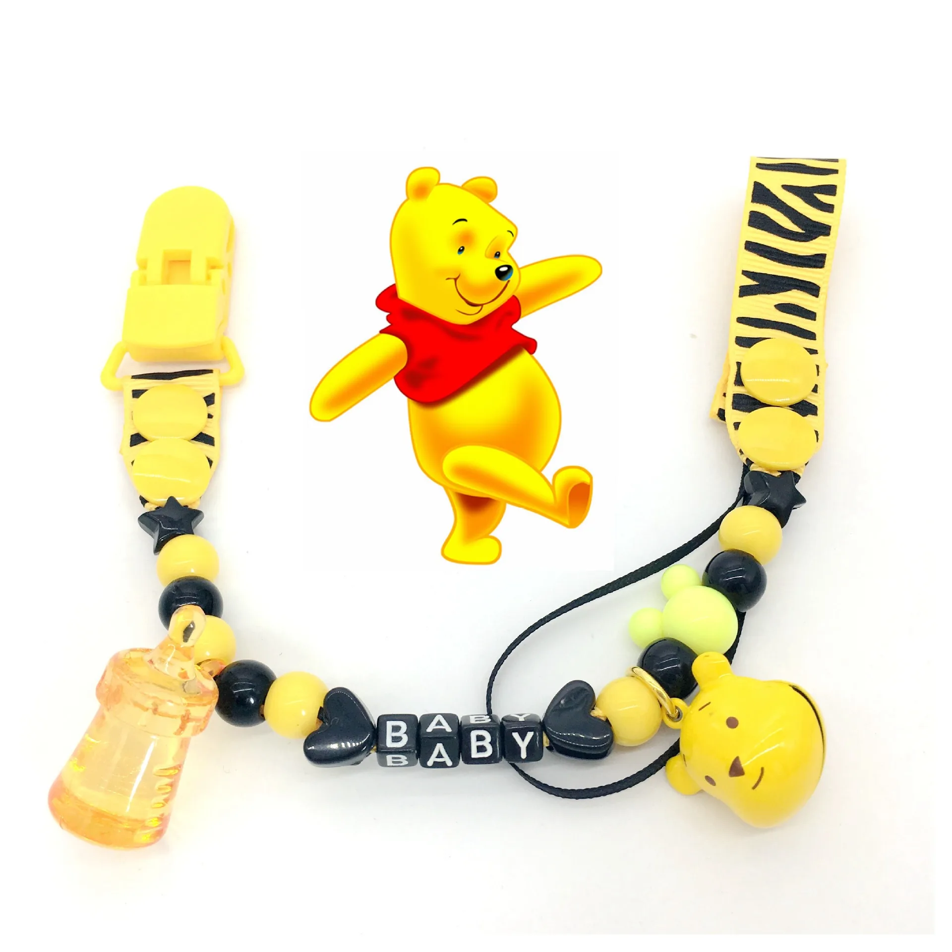Disney Winnie The Hoop Baby Pacifier Holder Mickey Mouse Clips Silicone
