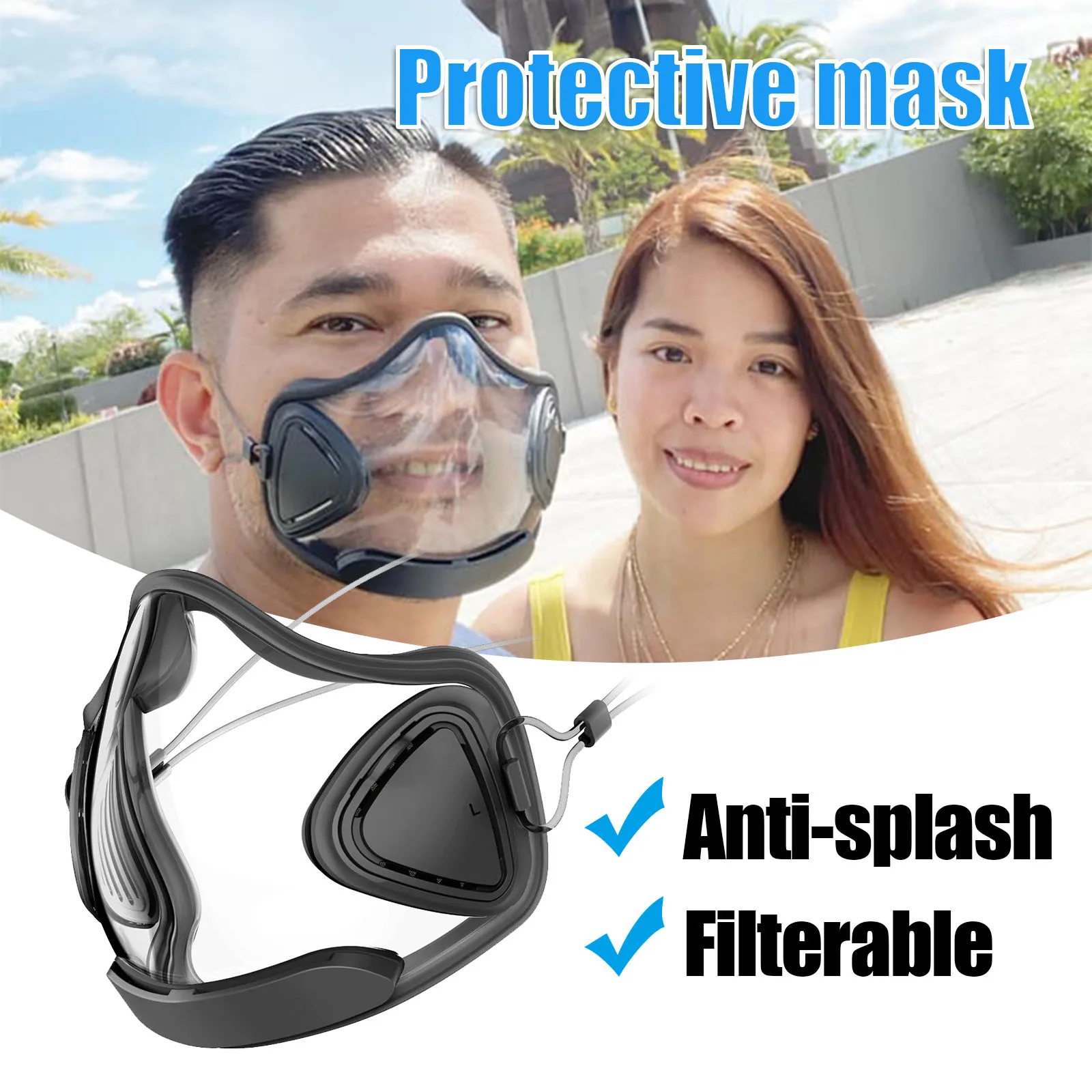 

Transparent PC Protective Face Masque Washable Reusable Breathable Fashion Visible Expression Masque for Adults SAL99