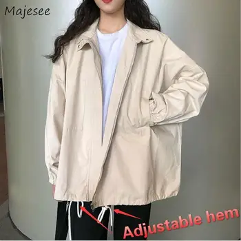 

Trench Women Solid Turn-down Collar High Quality Double Layers Straight Loose 2XL Coat Womens BF Harajuku Unisex Fashion Chic