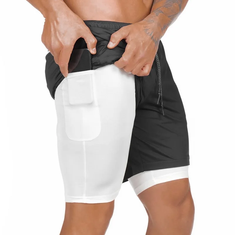 

MJARTORIA Mens 2 in 1 Quick Drying Running Shorts Security Built-in Pockets Leisure Shorts Breathable Sport Shorts