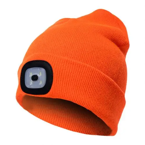 Унисекс Открытый Велоспорт Пешие прогулки светодиодный светильник вязаная шапка зимняя эластичная шапочка - Цвет: Orange
