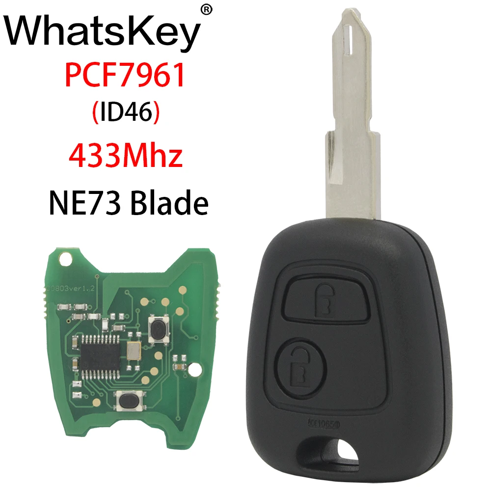 WhatsKey 2 кнопки Автомобильный Дистанционный ключ подходит для peugeot 206 Partner 433Mhz ID46 pcf7961транспондер чип пульт дистанционного управления ключ NE73 лезвие