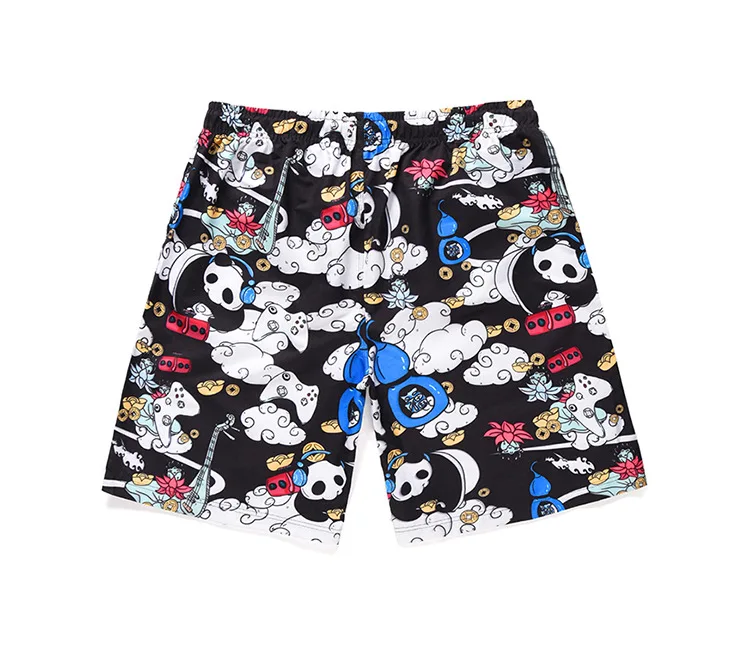 Peach Skin Beach Shorts Summer Creative Music Panda Printed Large Size Holiday Casual Hawaii Shorts Men's
