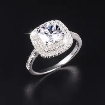 

Luxury 925 Sterling Silver ring finger Cushion cut 4ct Diamond Engagement Wedding Rings for Women Jewelry gift