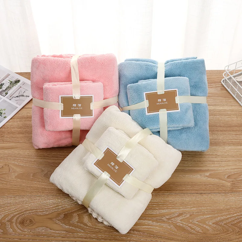 

Coral Fleece Bath Towel Towel Two-piece Set Thickened Soft Absorbent Double-sided Velvet Beach Towel Bath Towel Mother And Child