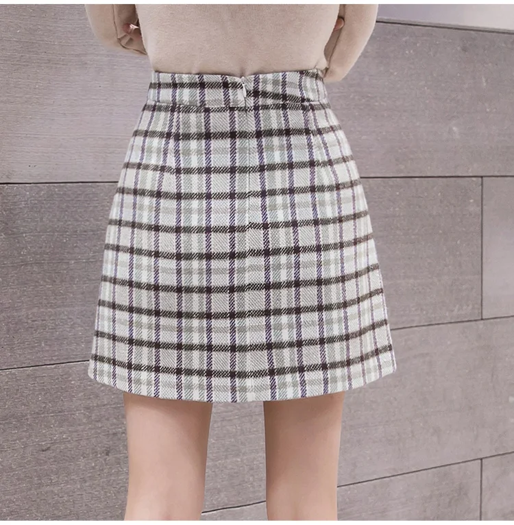 Мягкая шерстяная Эстетическая Женская мини-юбка с высокой талией в полоску, Зимняя Теплая юбка в стиле ретро, элегантная женская одежда