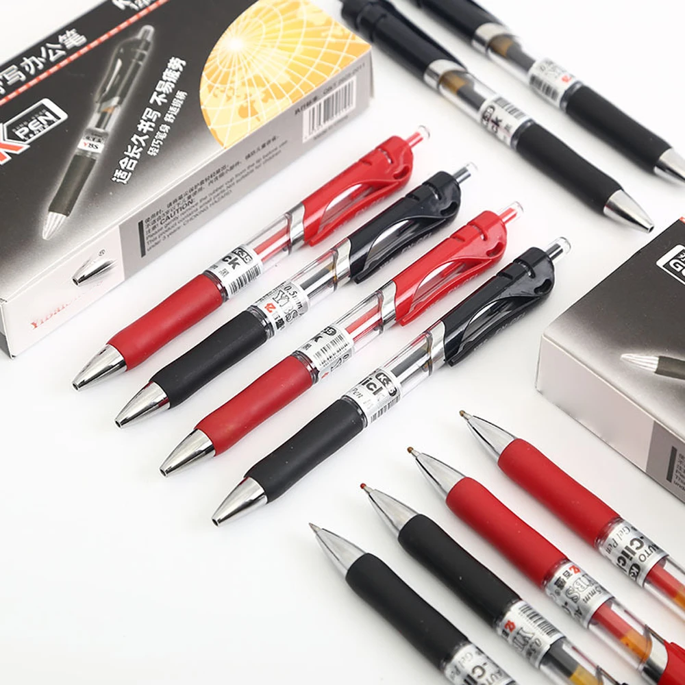 

12PCS Office Neutral Gel Pen 0.5mm Push Spring Signing Water pen Durable Smooth red / black Ink Pen