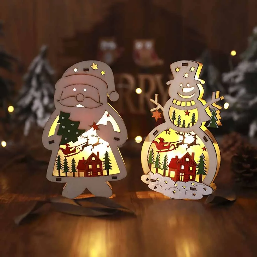 

DIY LED Lighting Merry Christmas Wooden Santa Claus Snowman Lamp Ornament Home Christmas Party Gift Table Decor M840#