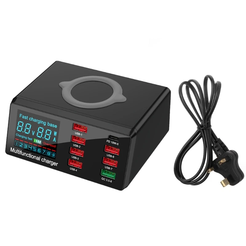 8 портов типа C PD QC3.0 USB быстрое зарядное устройство 10 Вт Беспроводная зарядная